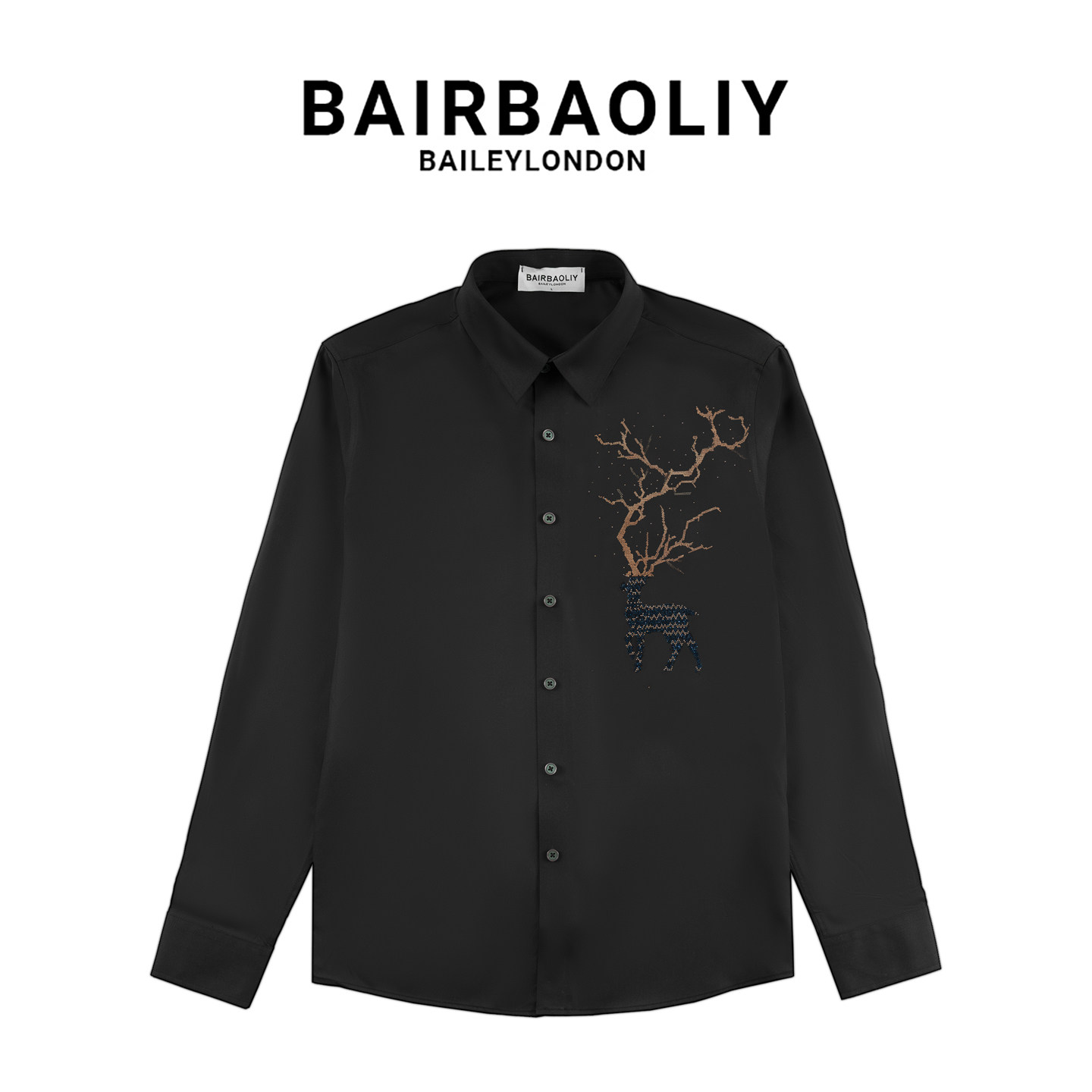 BAIRBAOLIY高级感烫钻麋鹿三防高端高品防水防污拒油经典长袖衬衫