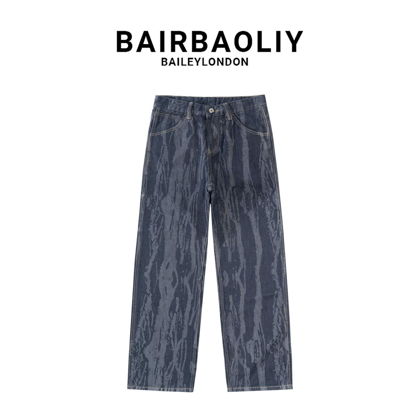 BAIRBAOLIY美式复古高端设计感宽松百搭扎染高街2025新款牛仔长裤