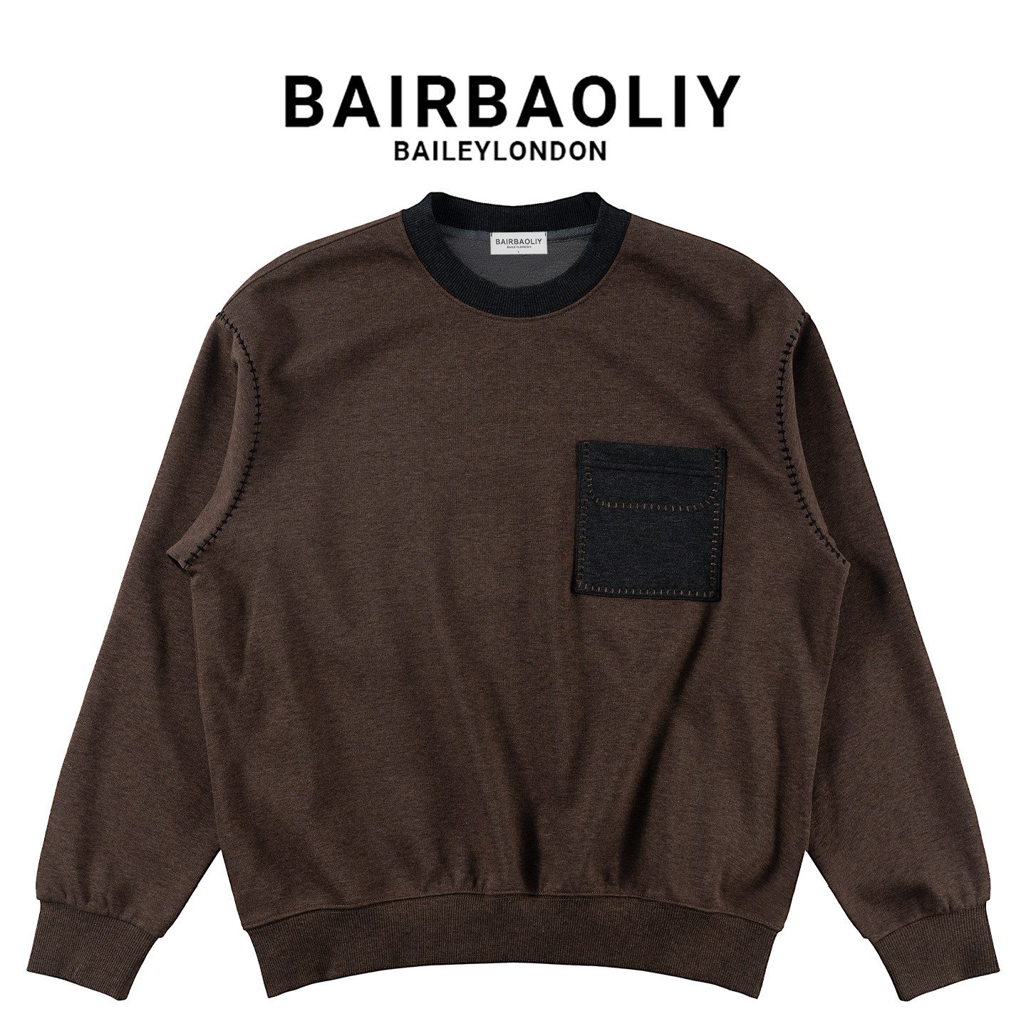 BAIRBAOLIY重工手缝拼色卫衣