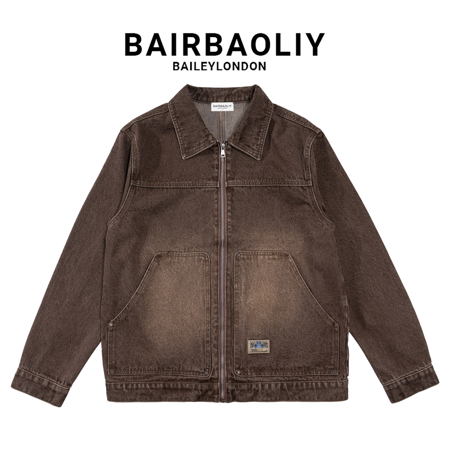 BAIRBAOLIY复古渐变重磅牛仔夹克