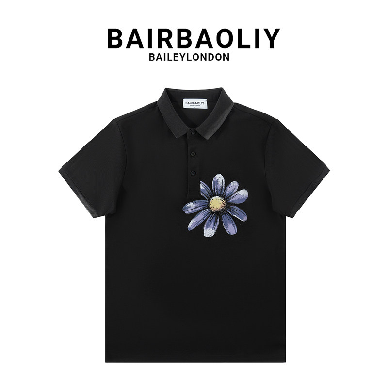 BAIRBAOLIY高端休闲男装POLO衫2025新款重工雏菊翻领百搭短袖T恤