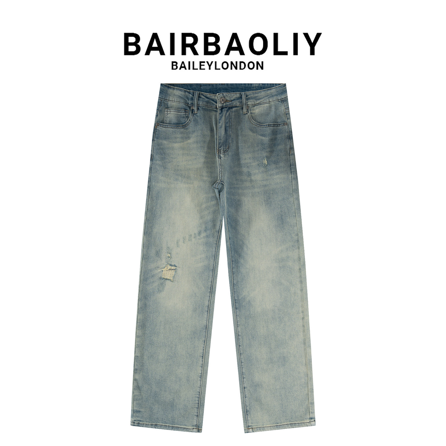 BAIRBAOLIY轻奢痞帅薄款夏季男士破洞弹力微锥复古小直筒牛仔长裤