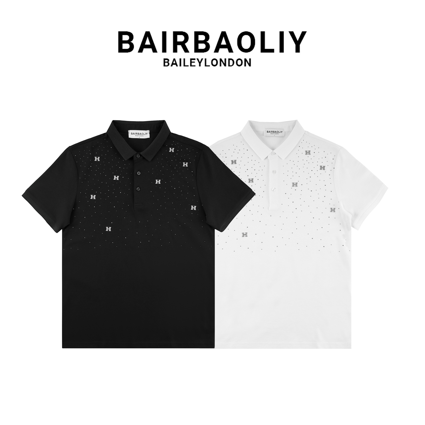 BAIRBAOLIY满天星闪钻高级感轻奢商务休闲透气抗皱男士短袖POLO衫