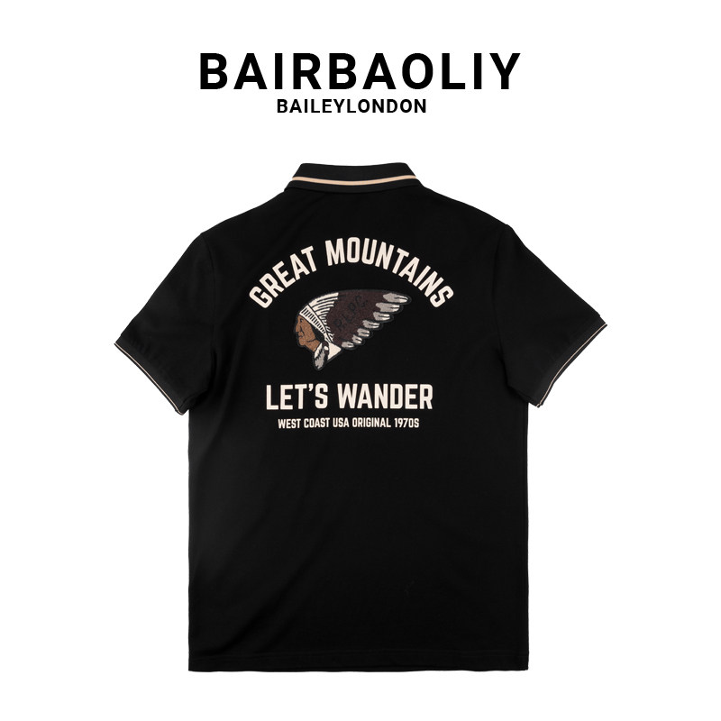 BAIRBAOLIY/柏堡里轻奢刺绣潮流轻奢印第安头像POLO衫