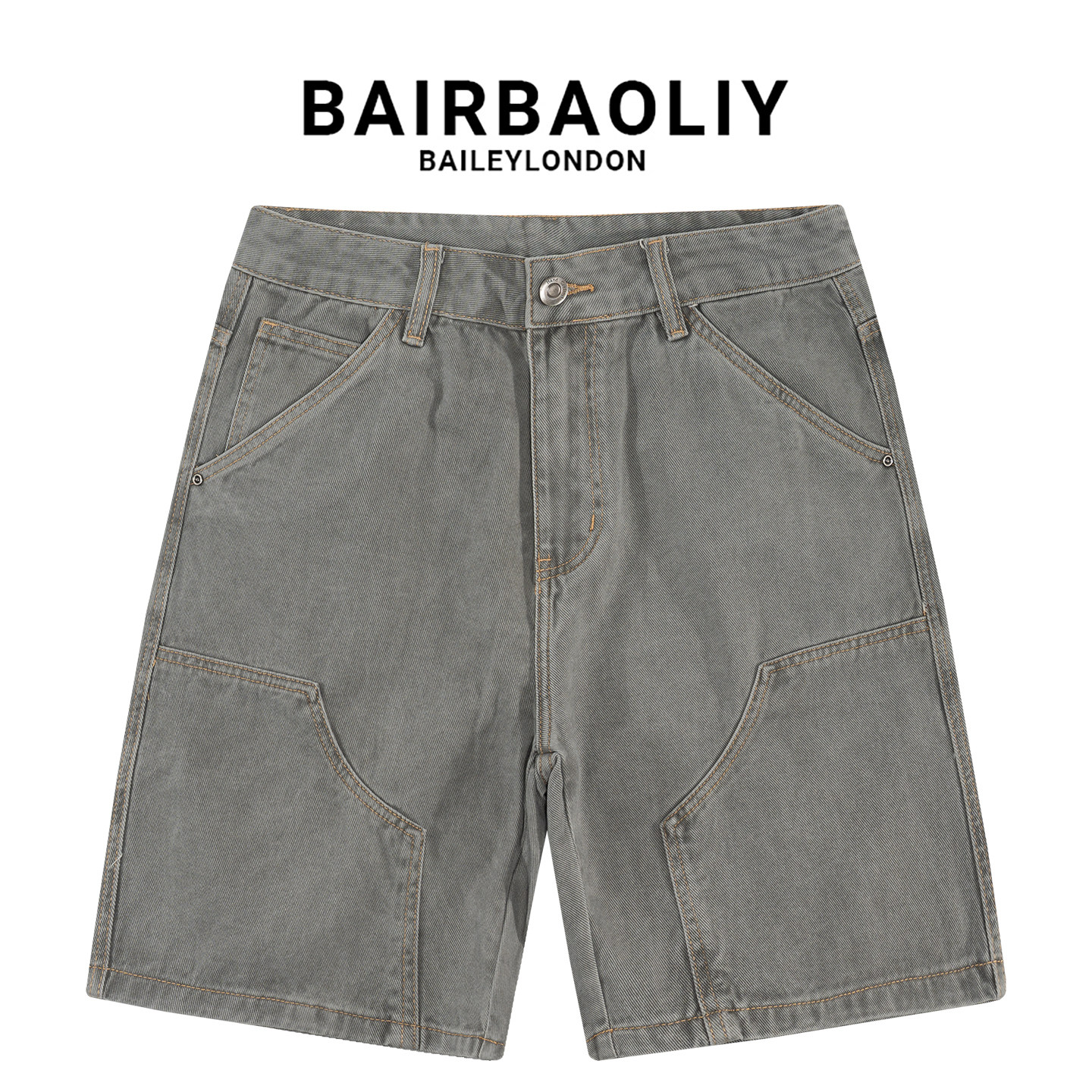 BAIRBAOLIY美式街头潮流工装风纯棉牛仔短裤男高街宽松直筒五分裤