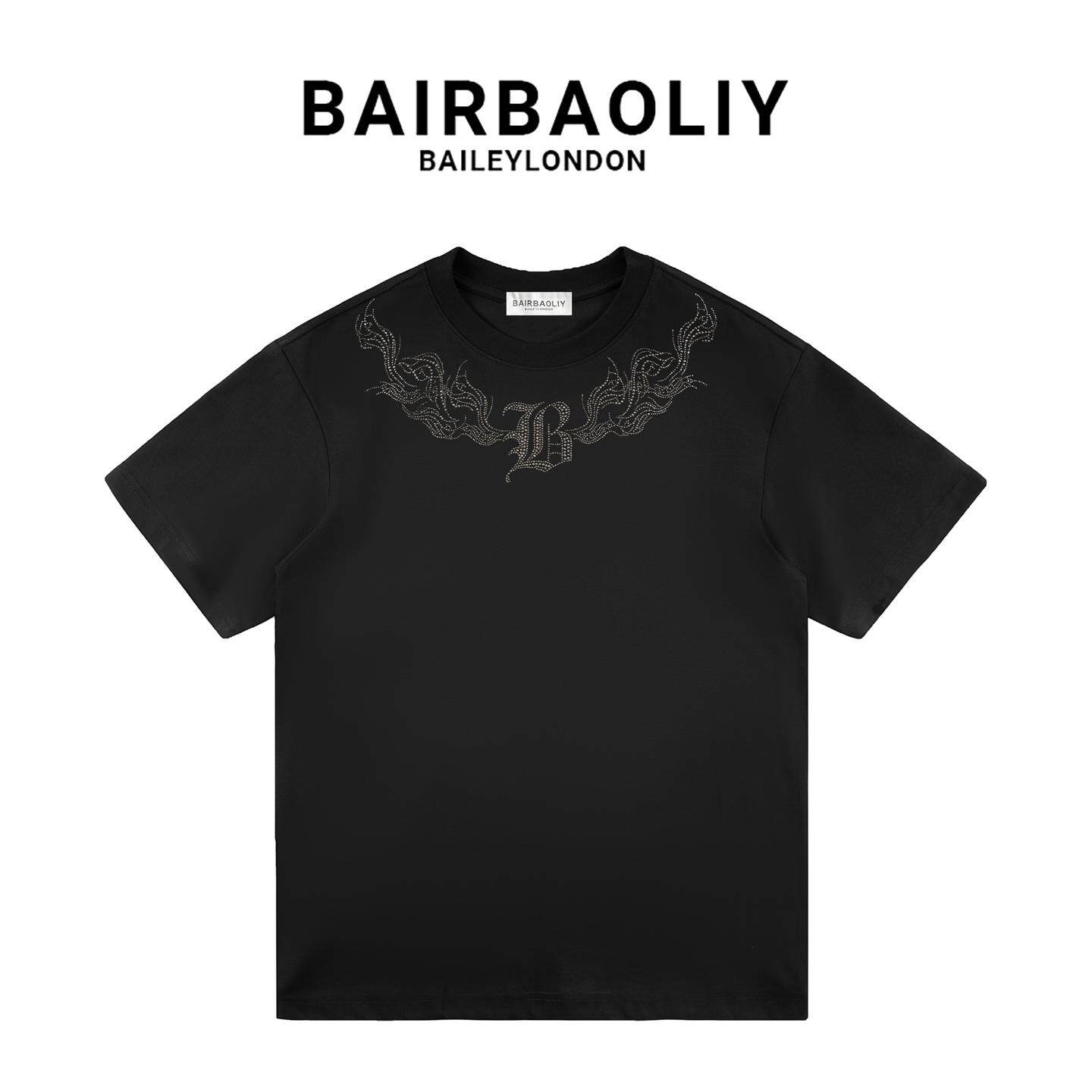 BAIRBAOLIY潮牌轻奢烫钻男士夏季休闲短袖T恤时尚设计师高街上衣