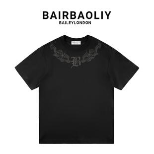 BAIRBAOLIY潮牌轻奢烫钻男士夏季休闲短袖T恤时尚设计师高街上衣