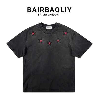 BAIRBAOLIY国潮夏季新款男士星星纯棉刺绣百搭情侣宽松短袖T恤
