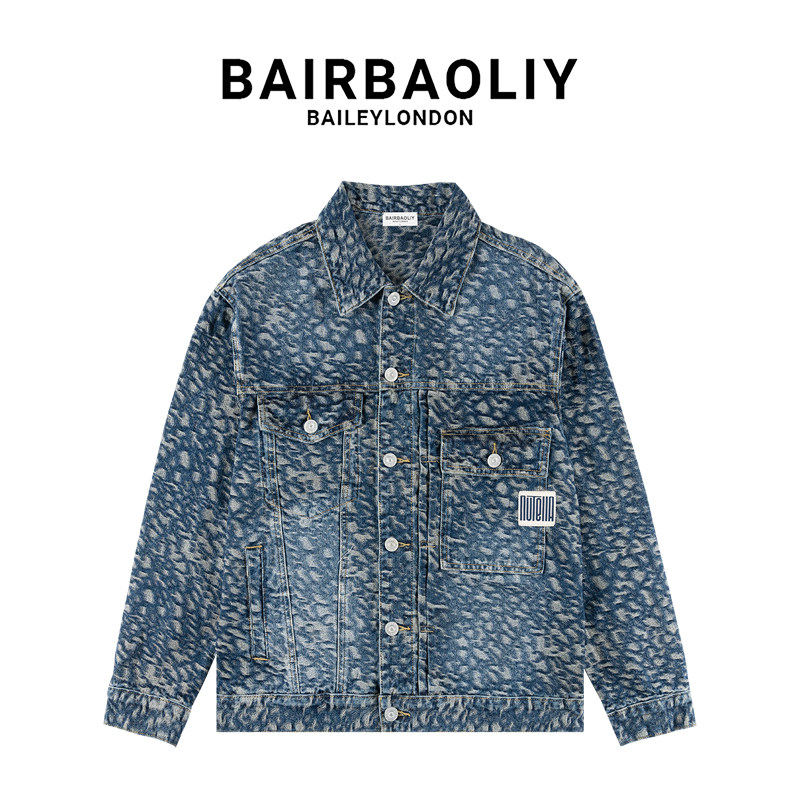 BAIRBAOLIY夹克高端提花豹纹牛仔外套男美式潮牌高级感外套2025春