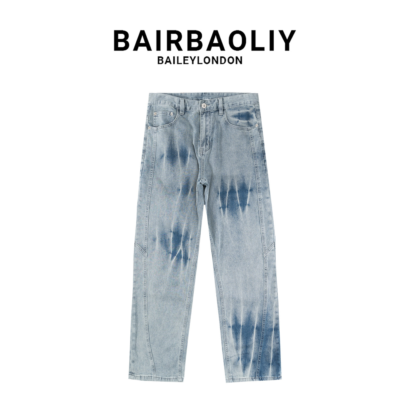 BAIRBAOLIY美式高级感直筒扎染渐变水洗牛仔裤男潮牌宽松休闲长裤