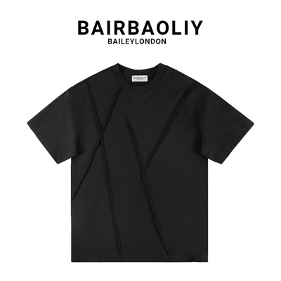 BAIRBAOLIY潮牌男士小众设计感拼接重磅美式宽松短袖T恤2025春夏
