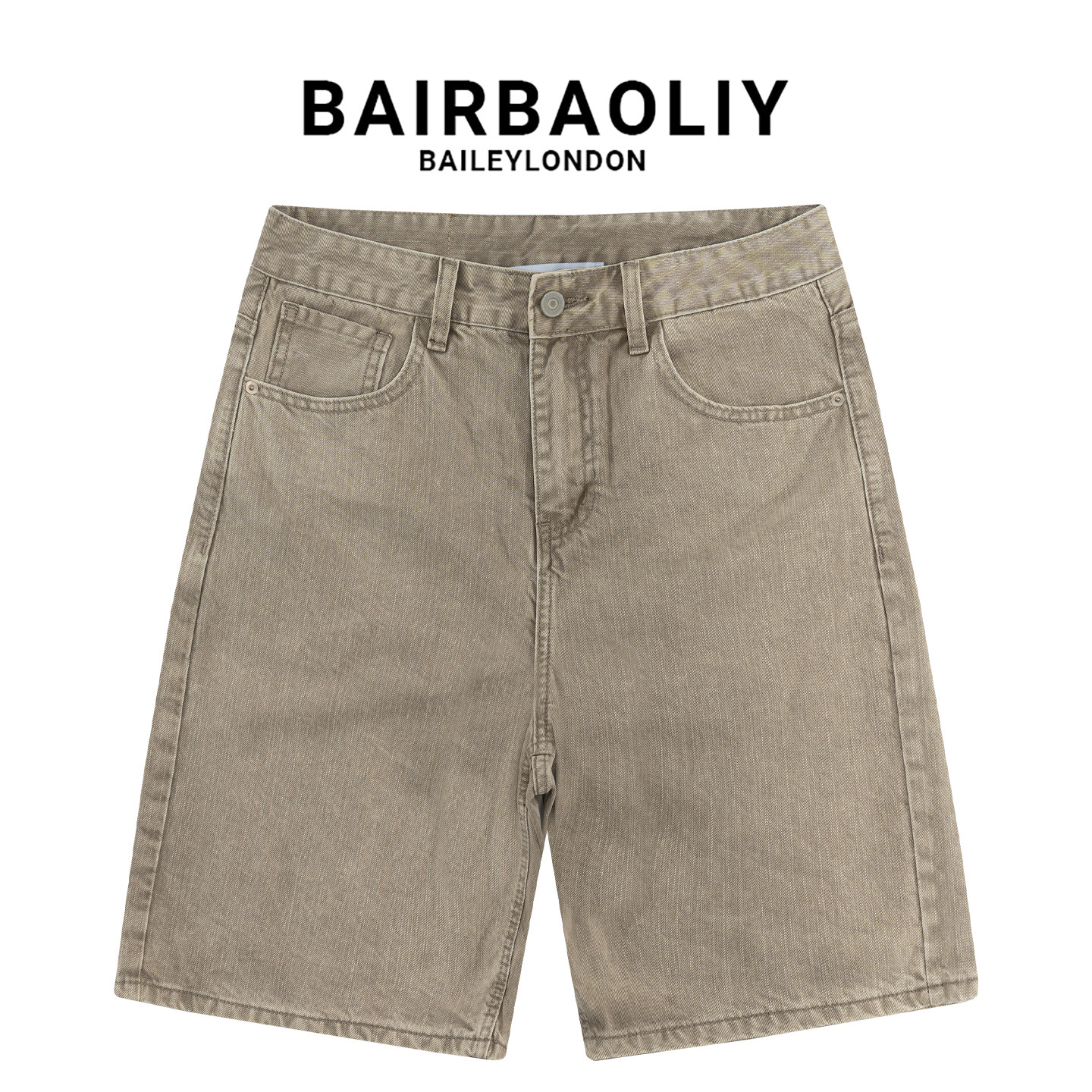 BAIRBAOLIY时尚潮牌高品质复古卡其五分裤纯棉百搭直筒牛仔短裤男