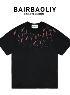 BAIRBAOLIY/柏堡里烫钻T恤可乐设计图案夏季圆领休闲半袖衫印花版
