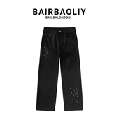 泼墨涂漆男士 牛仔裤 新款 BAIRBAOLIY潮牌美式 百搭宽松直筒休闲长裤
