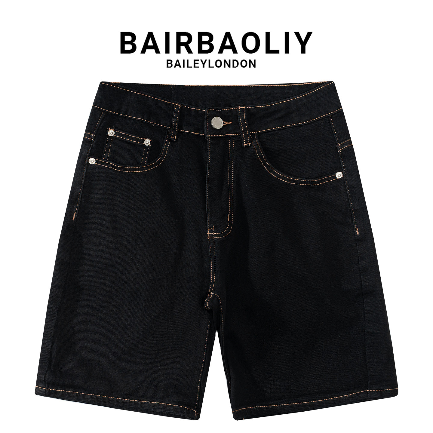 BAIRBAOLIY潮流复古明线牛仔短裤男夏季高街痞帅百搭直筒休闲中裤