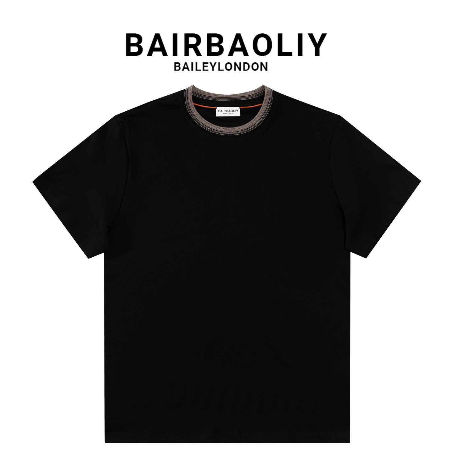 BAIRBAOLIY/柏堡里极简复古撞色条纹领短袖男柔软透气日常休闲T恤