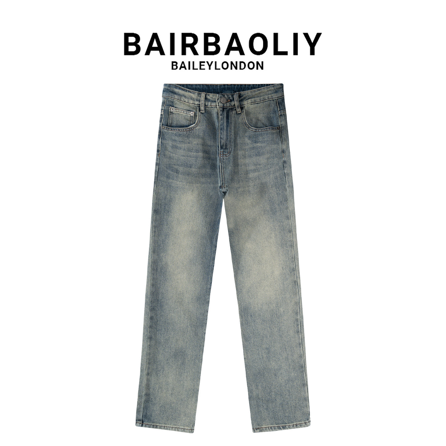 BAIRBAOLIY时尚潮流直筒做旧复古刺绣百搭休闲牛仔裤男士水洗长裤