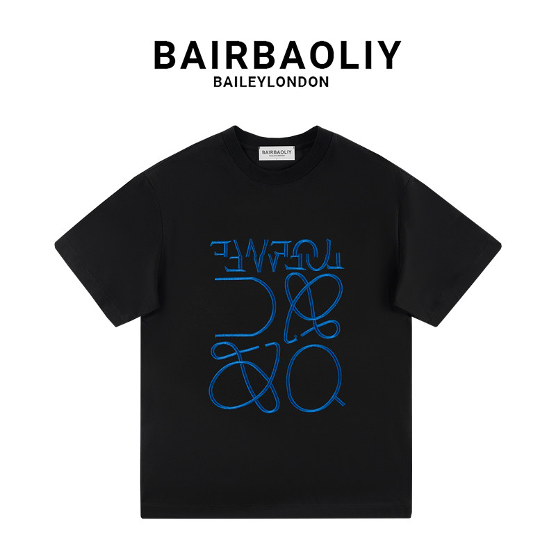 BAIRBAOLIY美式轻奢立体刺绣小众高街宽松情侣春夏新款短袖T恤潮