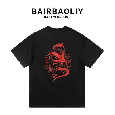 BAIRBAOLIY时尚百搭舒适宽松短袖T恤蛇年十字架梵文新款春夏上衣
