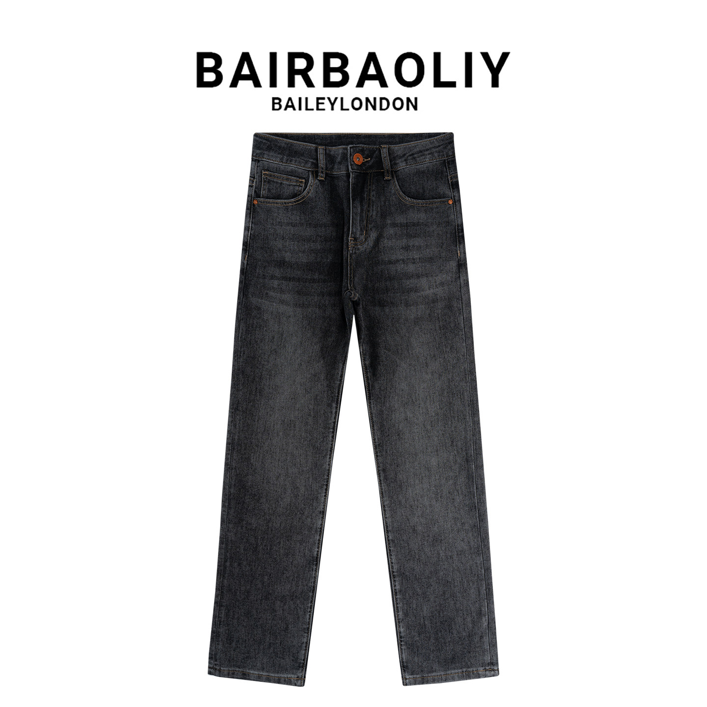 BAIRBAOLIY黑灰做旧时尚休闲直筒牛仔裤潮流复古轻奢高级男款长裤