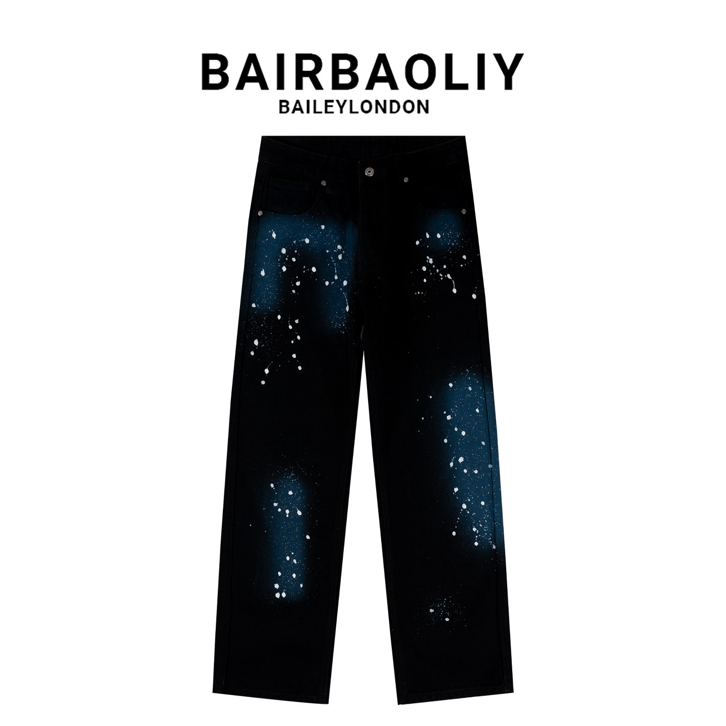 BAIRBAOLIY星空泼墨直筒牛仔裤
