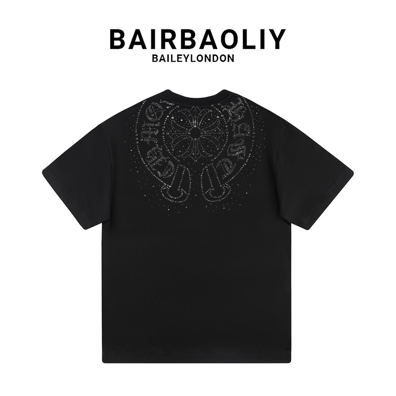 BAIRBAOLIY重磅轻奢大牌高级十字架烫钻设计感潮流百搭短袖T恤男