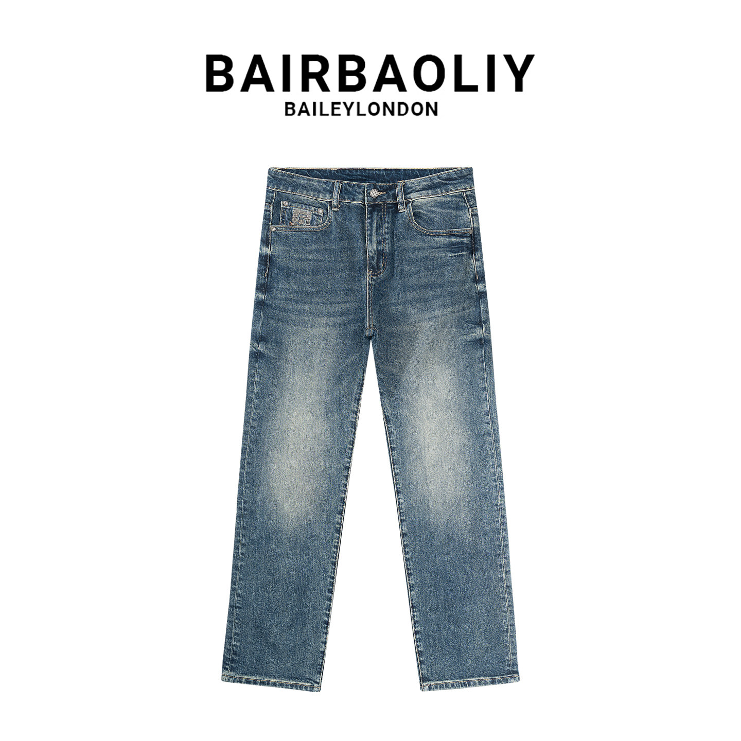 BAIRBAOLIY欧美高奢复古水洗蓝色牛仔裤2025新款直筒宽松休闲长裤
