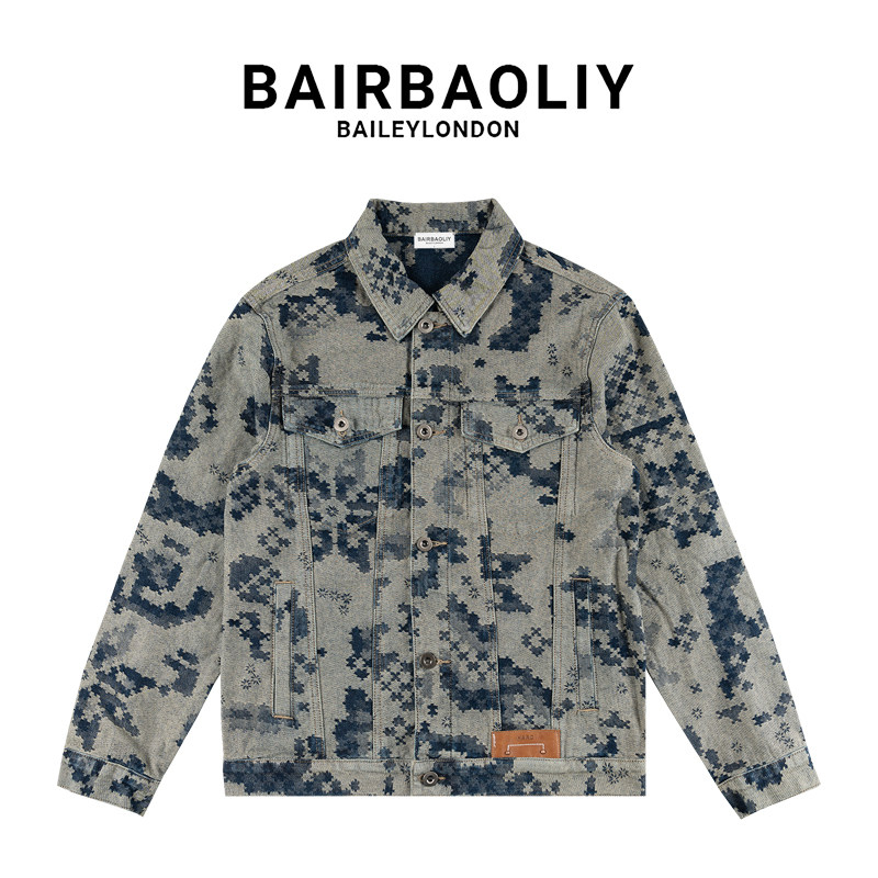 BAIRBAOLIY2025年春季新款男士提花牛仔外套复古迷彩潮流高端夹克