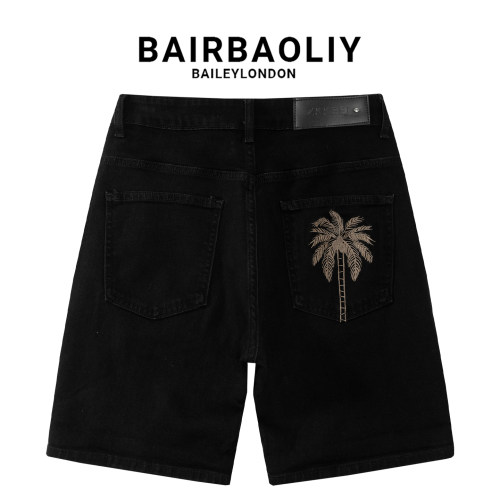 BAIRBAOLIY夏季椰树刺绣牛仔短裤男款2026黑色弹力百搭痞帅休闲裤