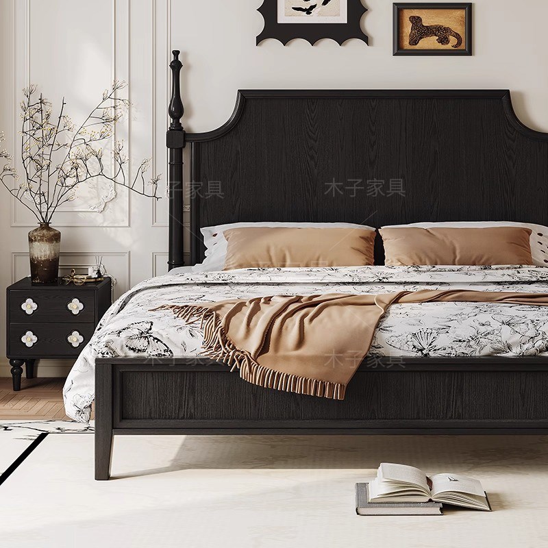 美式复古a床次卧床1米5中古风床2025新款全实木床白蜡木榫卯结构