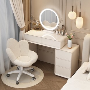 小户型实木烤漆梳妆台卧室现代简约奶油风高级感O收纳柜化妆桌60c