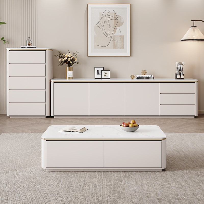 纯实木岩板落地电视柜o茶几组合现代轻奢客厅家用新款小户型简约