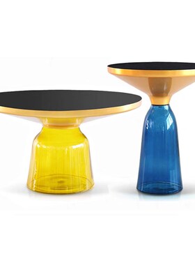 北欧设计师轻奢创意圆形玻璃z彩色现代客厅茶几简约网红边几