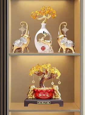 发财树大象摆件一对客厅摇钱树办公室酒柜装饰品乔迁新居开业礼物