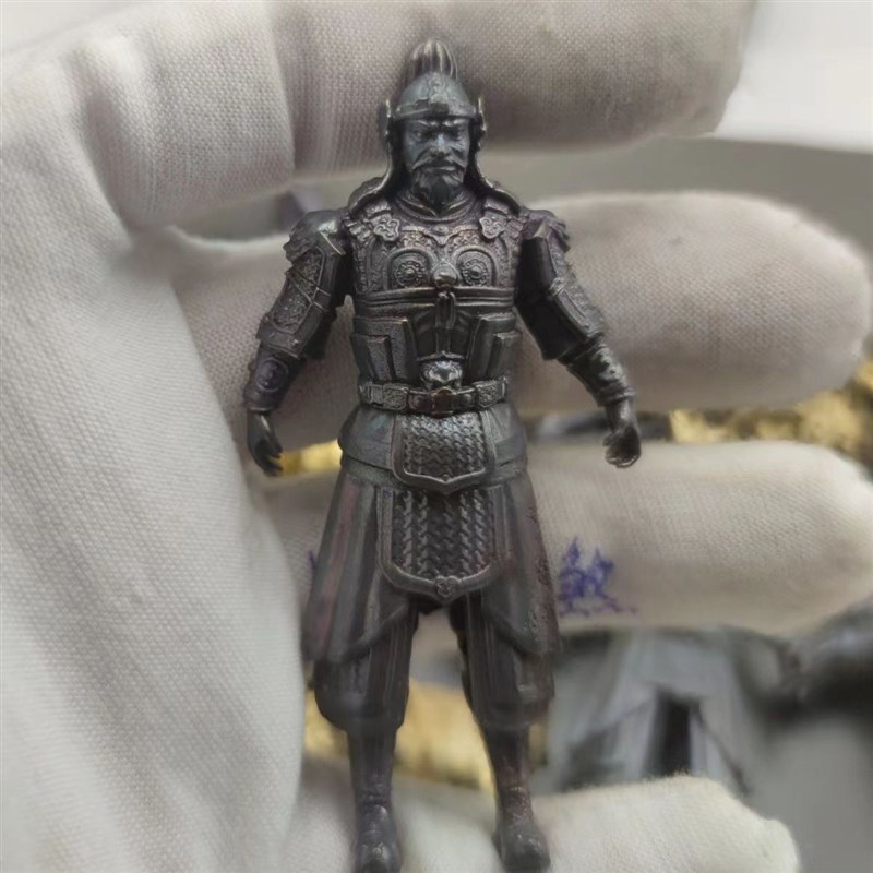 铜7厘米古代中式唐代大将军帅盔甲军官兵马俑韦陀守护神摆件装饰