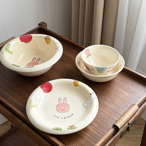 可爱兔子陶瓷餐具套装家用饭碗