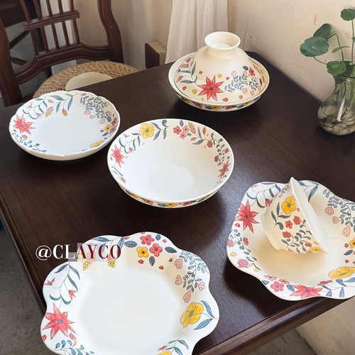 轻奢繁花陶瓷碗盘家用高颜值餐具