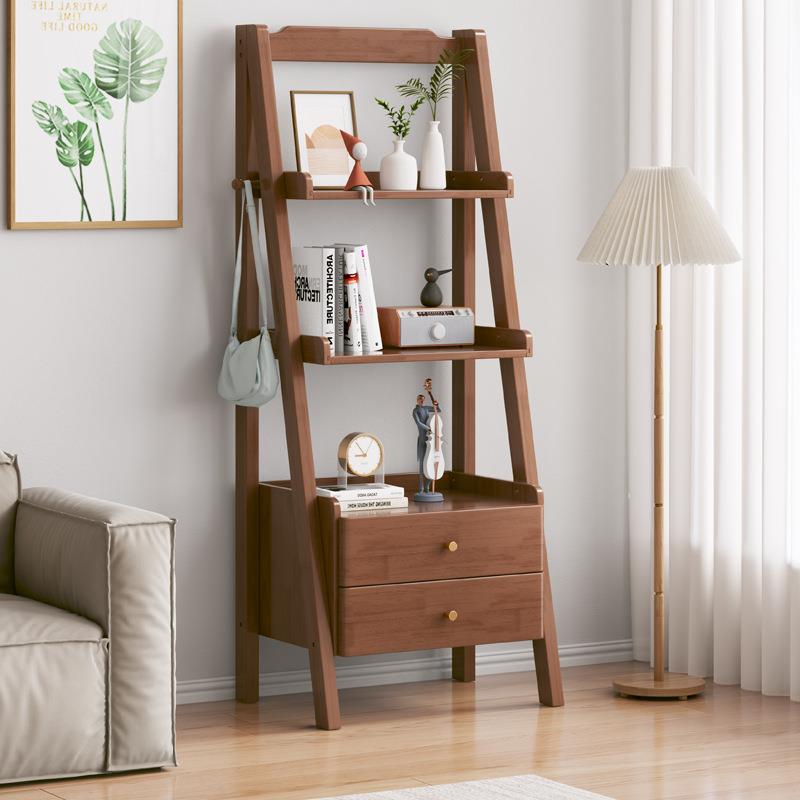 梯形多层收纳架带抽屉饰品展示博物架客厅实木置物架简约北欧书架