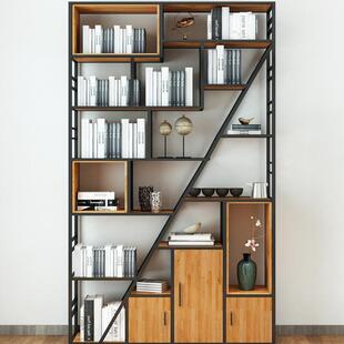 铁艺书架置物架落地多层收纳书柜现代客厅北欧书房实木办公室隔断