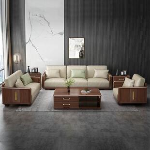 北欧实木沙发全实木新中式胡桃木客厅家具组合小户型科技布艺沙发