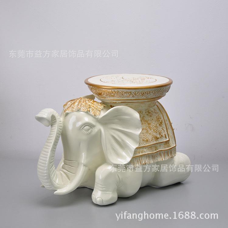 欧美家居风格米白色圆形凳面米小号跪姿大象凳子玄关实用摆设