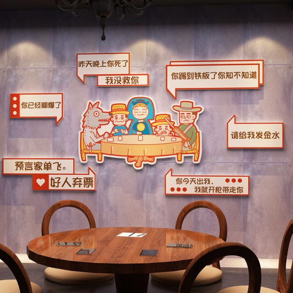 网红剧本杀店装饰品狼人杀桌游背景墙面贴纸环境挂画打卡场景布置