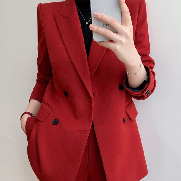 红色高级感西装套装女2024新款春季职业气质正装阔腿裤休闲小西服