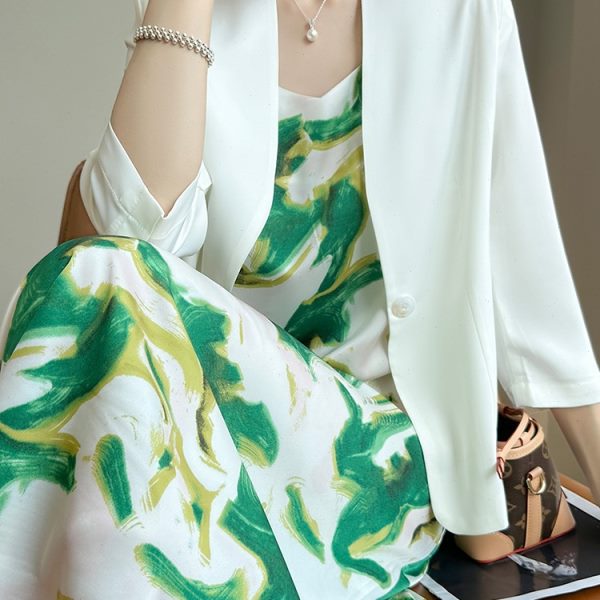 醋酸白色西装外套女高级感休闲薄款春夏季缎面小个子黑色西服套装