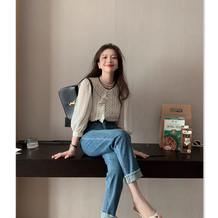 春秋2025新款法式甜美提花波点雪纺长袖衬衫女轻奢高级感上衣夏