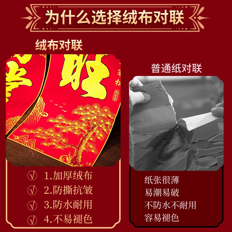 2025新款蛇年新年生意对联绒布黑字生意兴隆大门春联饭店工厂2米