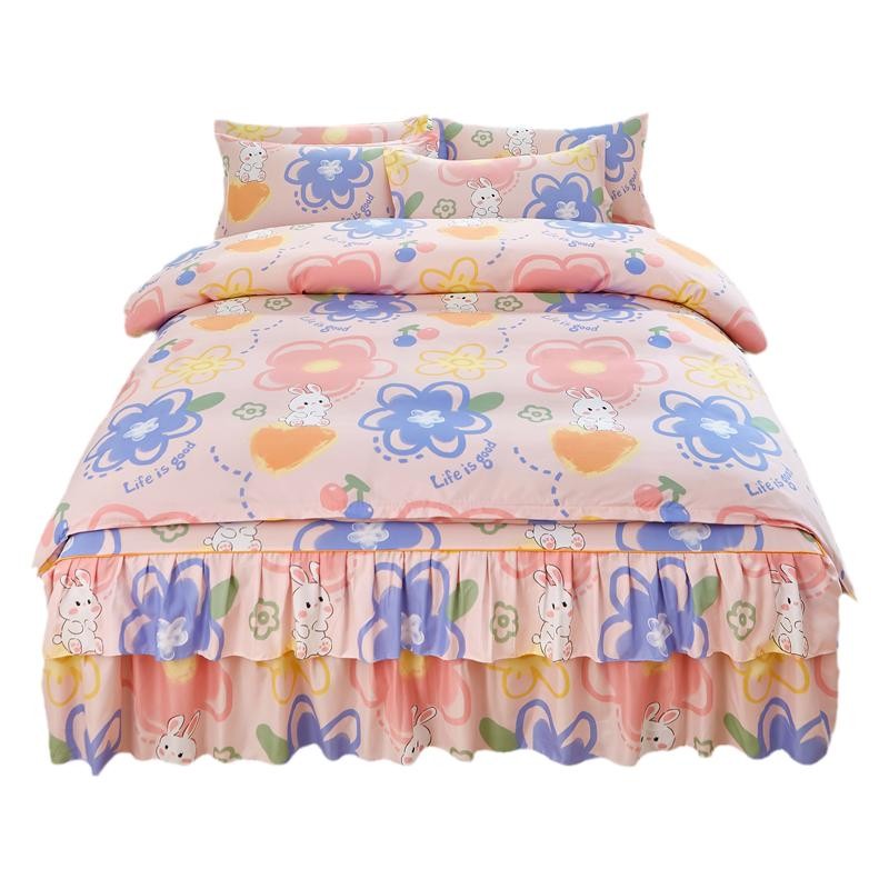 韩式床裙四件套全棉床罩亲肤小清新床罩被套宿舍1.5米1.8床上用品