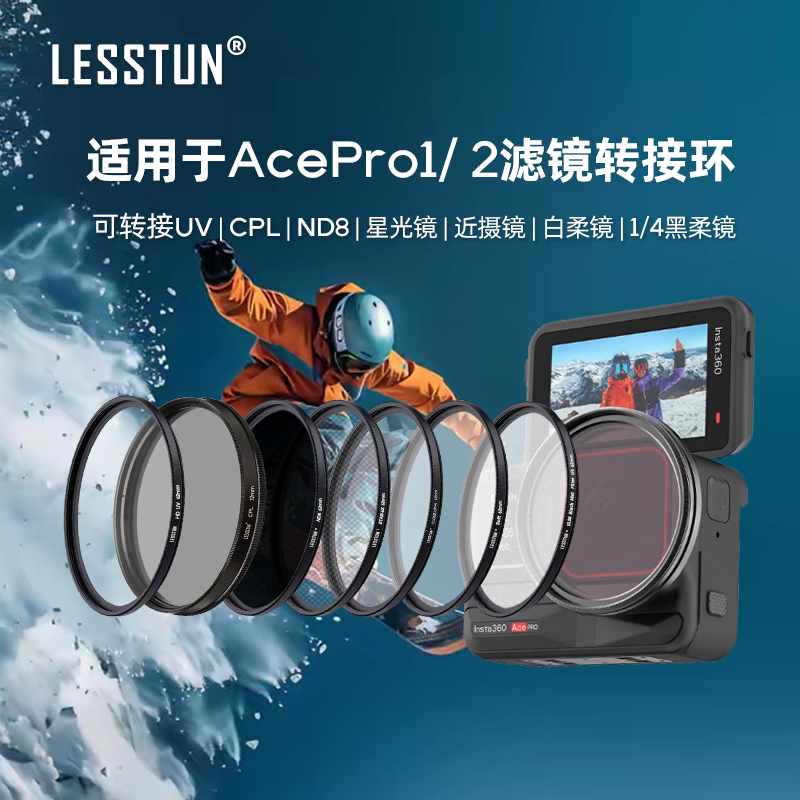 适用影石360 AcePro1/2代滤镜转接环UV可调ND减光镜微距柔光配件