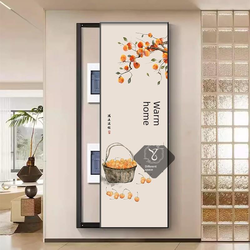 暖诺电表箱无冲孔装饰画新型中国风超大配电箱开关箱挡竖挂画