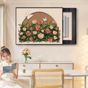 法式覆古玫瑰花电表箱装饰画免打孔配电箱遮挡多媒体餐厅中古挂画